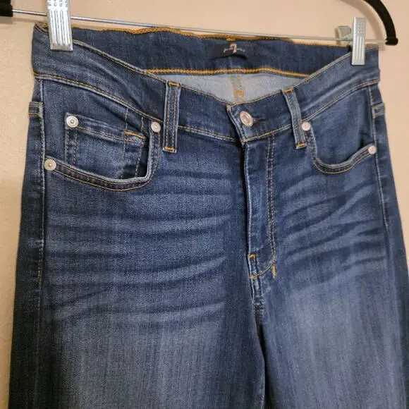 7 For All Mankind Dojo Tailorless Bootcut Wide Flare Leg Jeans Dark Wash 28 - Picture 2 of 10